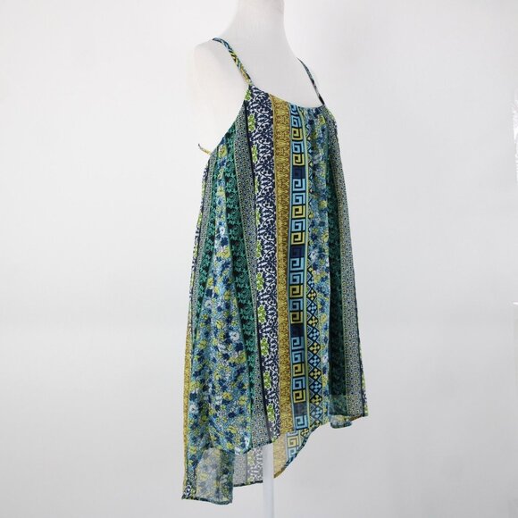 Intu Sz M Navy Yellow Multi Color Floral Asymmetrical Lined 100% Polyester Top - Picture 6 of 12